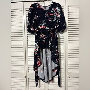 SHEIN Navy Floral High Low Blouse